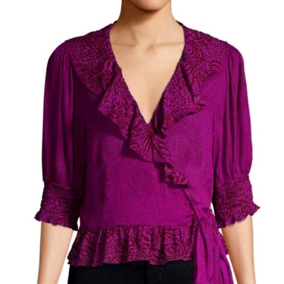 Free People Olivia Printed Ruffled Wrap Top NWT - Picture 1 of 9